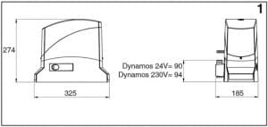 1. Kích thước mô tơ cổng lùa dynamos