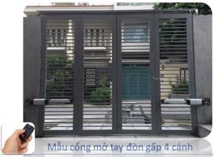 Mẫu cổng tự động tay đòn trượt gấp 4 cánh