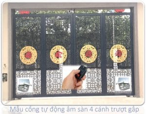 Mẫu cổng tự động âm sàn trượt gấp 4 cánh